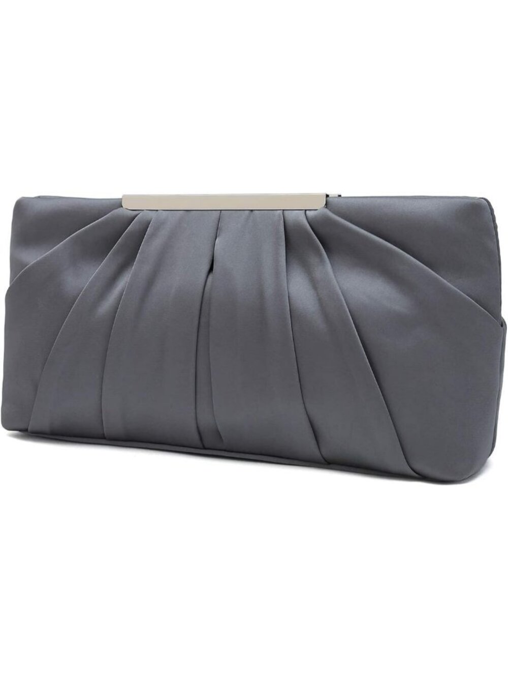 Women Pewter Elegant Pleated Satin Simple Classy Purse Formal Clutch Handbags